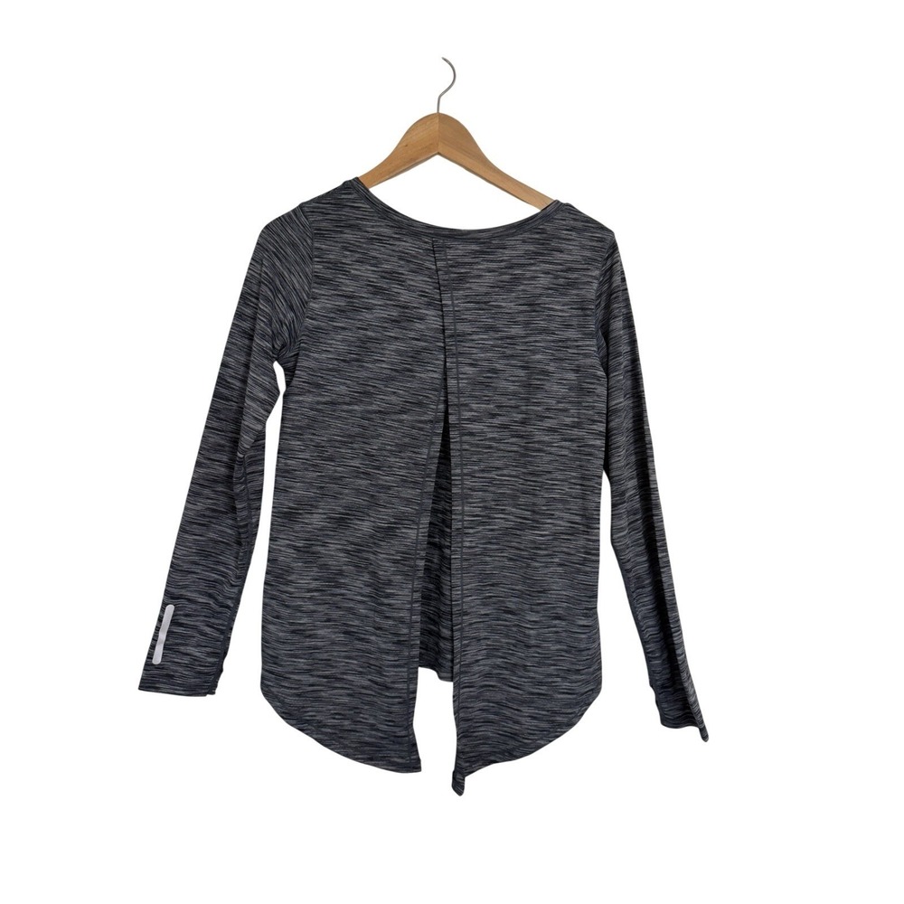Zyia Active Womens Space Dye Long Sleeve Split Back Performance Top Black Gray L - Picture 5 of 8